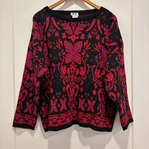 Quadro Vintage Nordic Wool Blend Sweater Made in Italy Floral‎ Pattern Women L